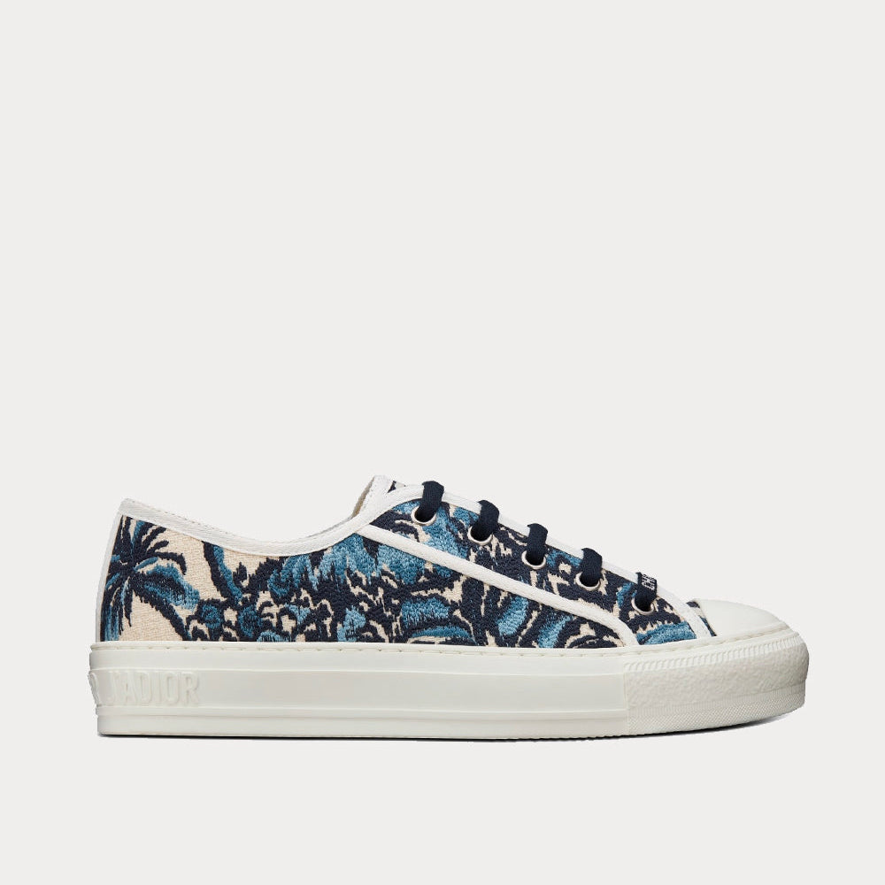 Indigo Blue Dior Palms Embroidered Cotton Low Top Sneakers