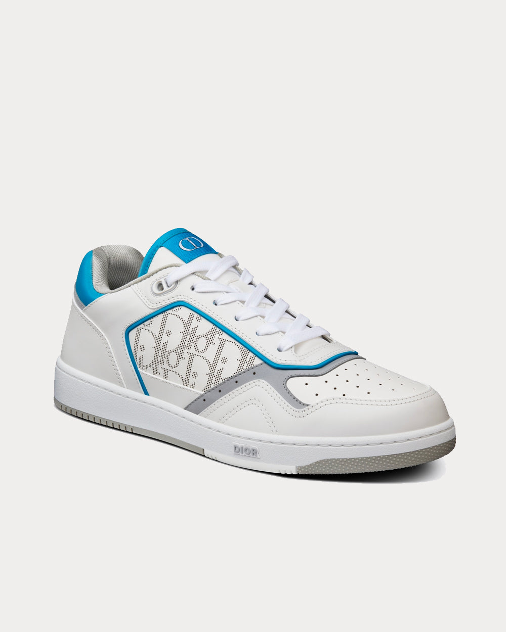B27 White and Light Blue Smooth Calfskin with White Dior Oblique Galaxy Leather Low Top Sneakers