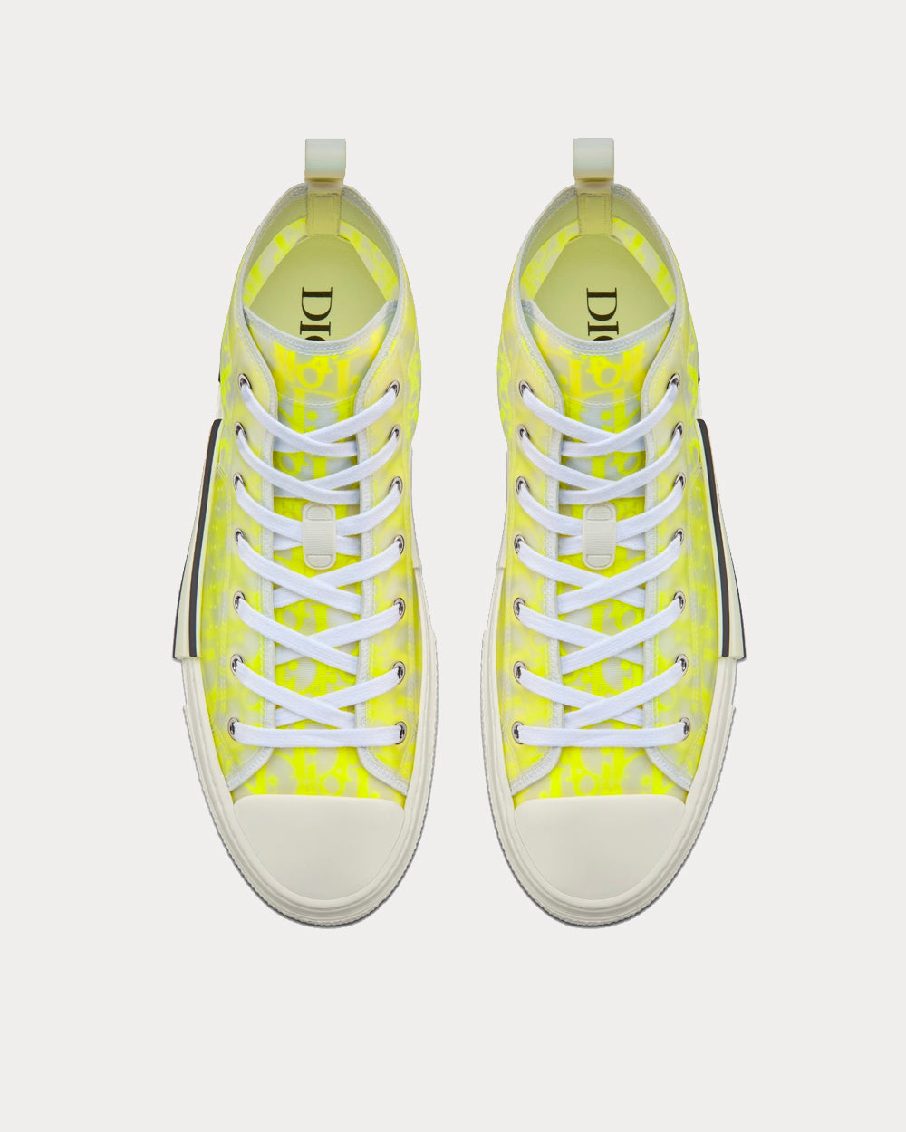 B23 White and Yellow Dior Oblique Canvas High Top Sneakers