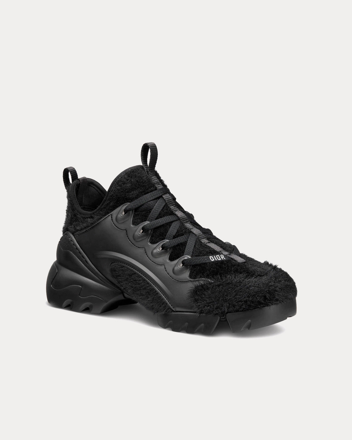 D-Connect Black Fur-Effect Knit Low Top Sneakers