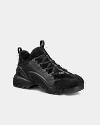 D-Connect Black Fur-Effect Knit Low Top Sneakers