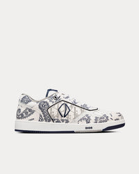 B27 White Smooth Calfskin with Navy Blue CD Paisley Motif and White Dior Oblique Galaxy Leather Low Top Sneakers