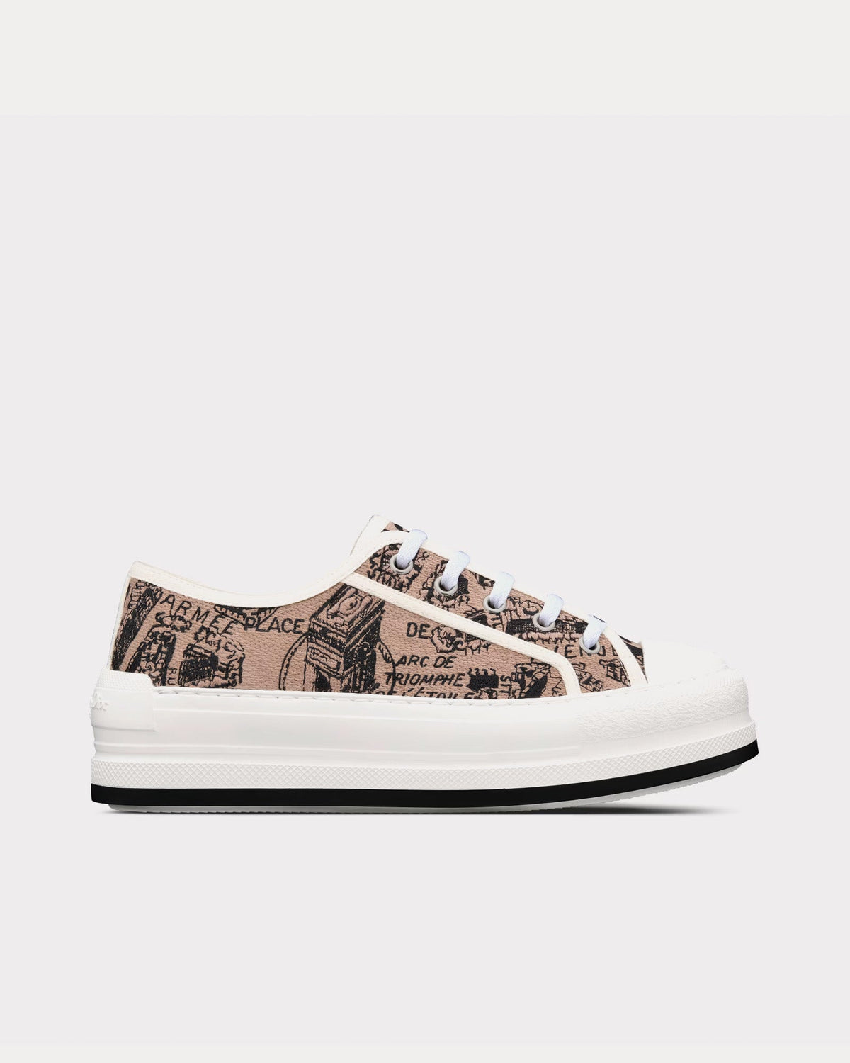 Walk'n'Dior Platform Beige and Black Cotton Embroidered with Plan de Paris Motif Low Top Sneakers