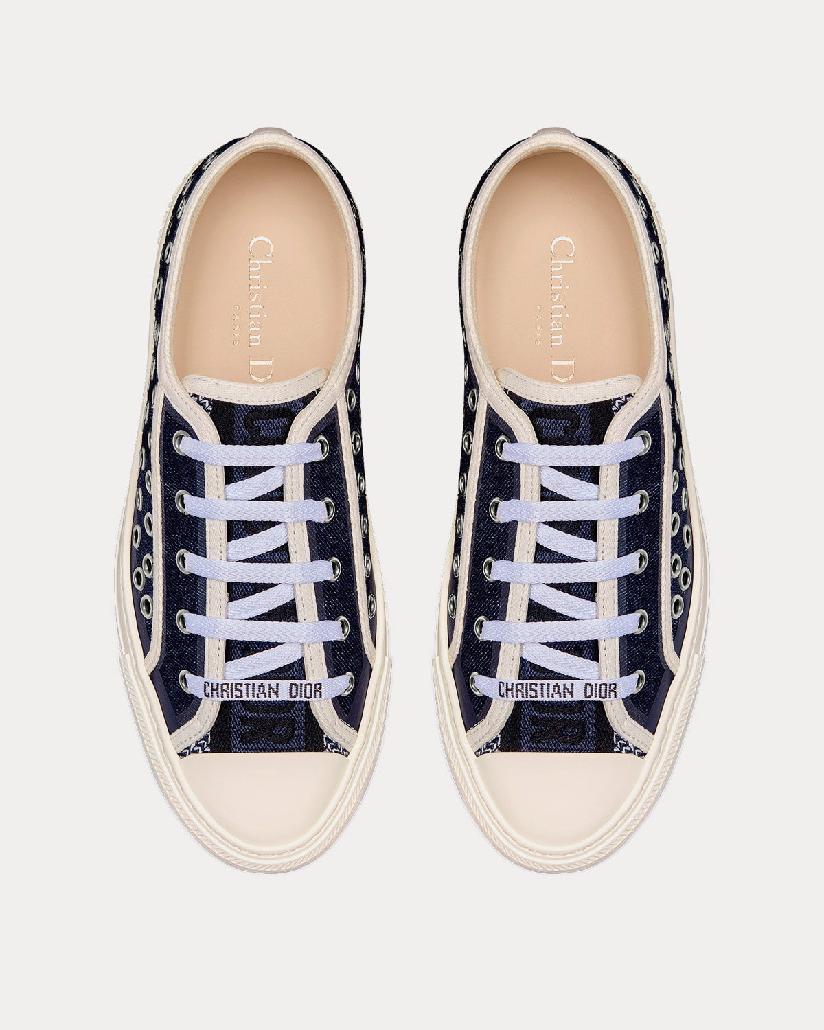 Walk'n'Dior Cotton Denim Embroidered with Eyelet Blue Motif Low Top Sneakers