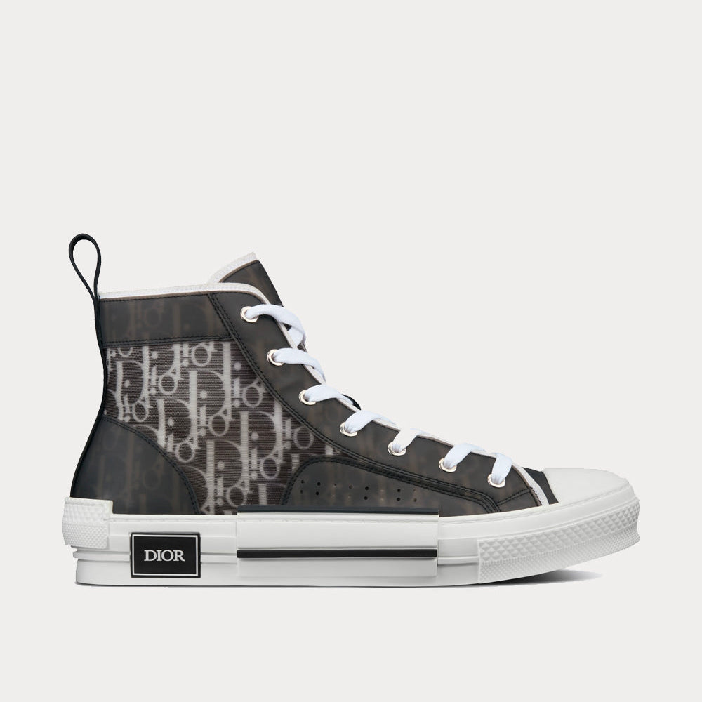 B23 Black and White Dior Oblique Canvas High Top Sneakers