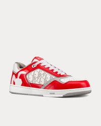 B27 Red and White Smooth Calfskin and White Dior Oblique Galaxy Leather with Rabbit Motif Low Top Sneakers