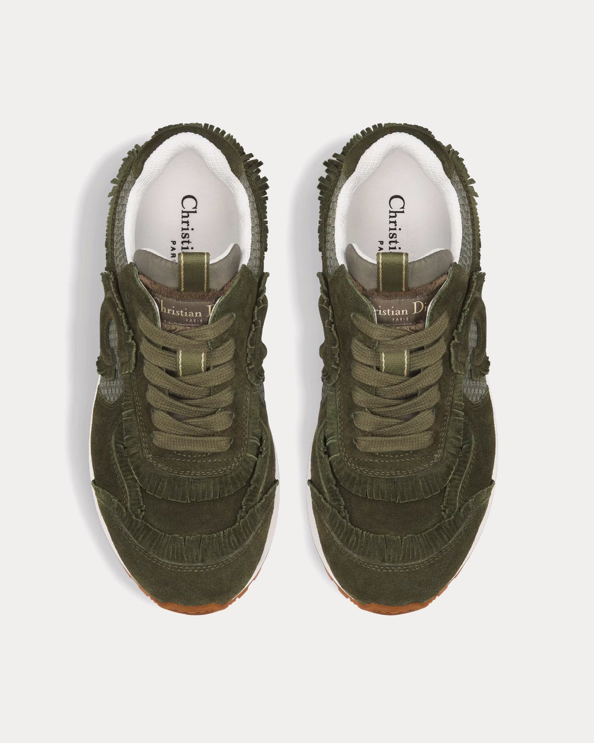 C'est Dior Suede Calfskin & Mesh Khaki Low Top Sneakers
