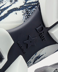 D-Connect White and Navy Blue Technical Fabric with Toile de Jouy Palms Print Low Top Sneakers
