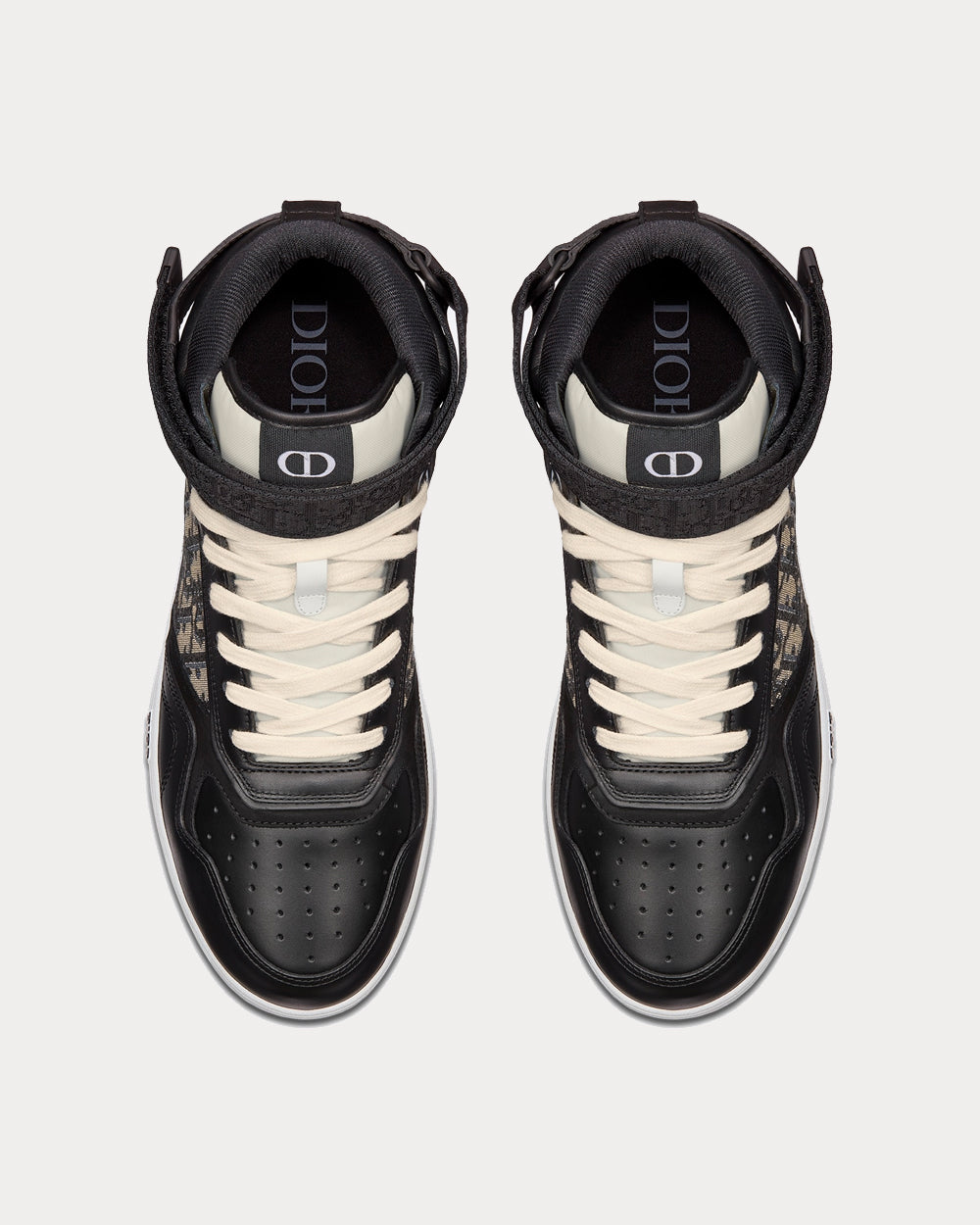 B27 Black Smooth Calfskin with Beige and Black Dior Oblique Jacquard High Top Sneakers