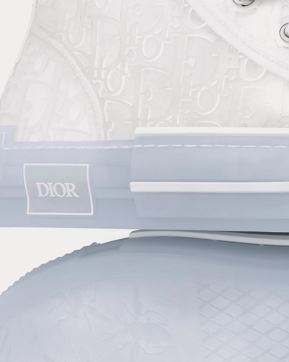 B23 Transparent Canvas with White Raised Dior Oblique Motif High Top Sneakers
