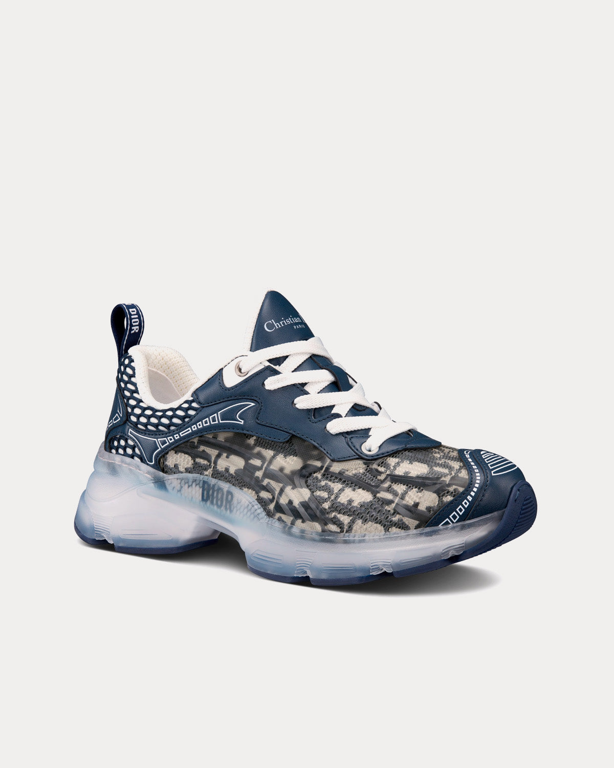 Vibe Deep Blue Dior Oblique Technical Fabric and Transparent Rubber Low Top Sneakers