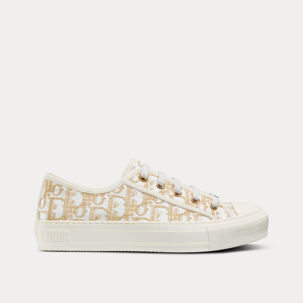 Walk'n'Dior Gold-Tone Dior Oblique Cotton with Metallic Thread Embroidery Low Top Sneakers