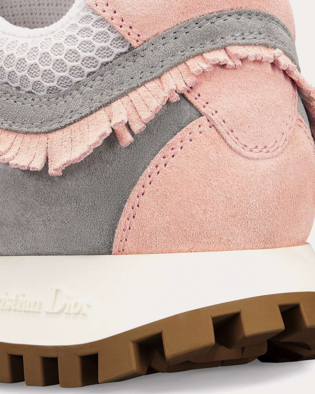 C'est Dior Gray and Deep Pink Suede Calfskin and White Mesh Low Top Sneakers
