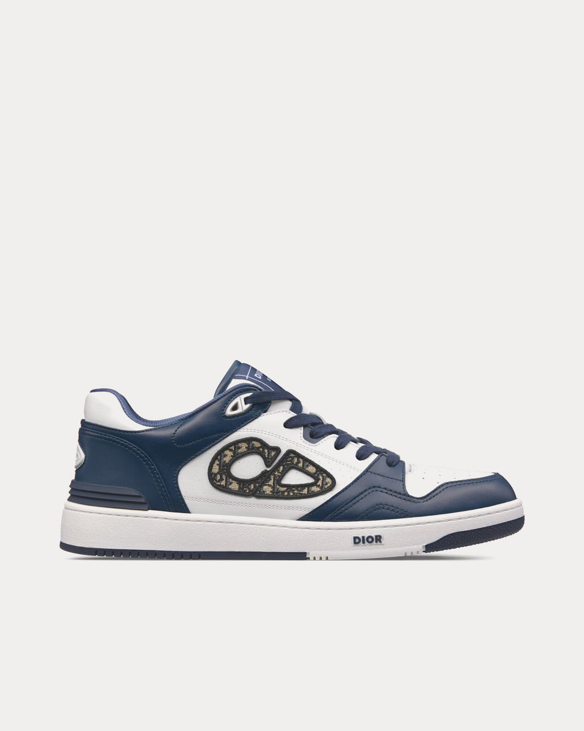 B57 Navy Blue and White Smooth Calfskin with Beige and Black Dior Oblique Jacquard Low Top Sneakers