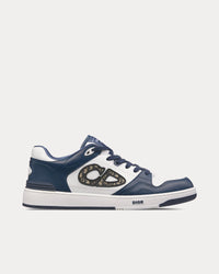 B57 Navy Blue and White Smooth Calfskin with Beige and Black Dior Oblique Jacquard Low Top Sneakers