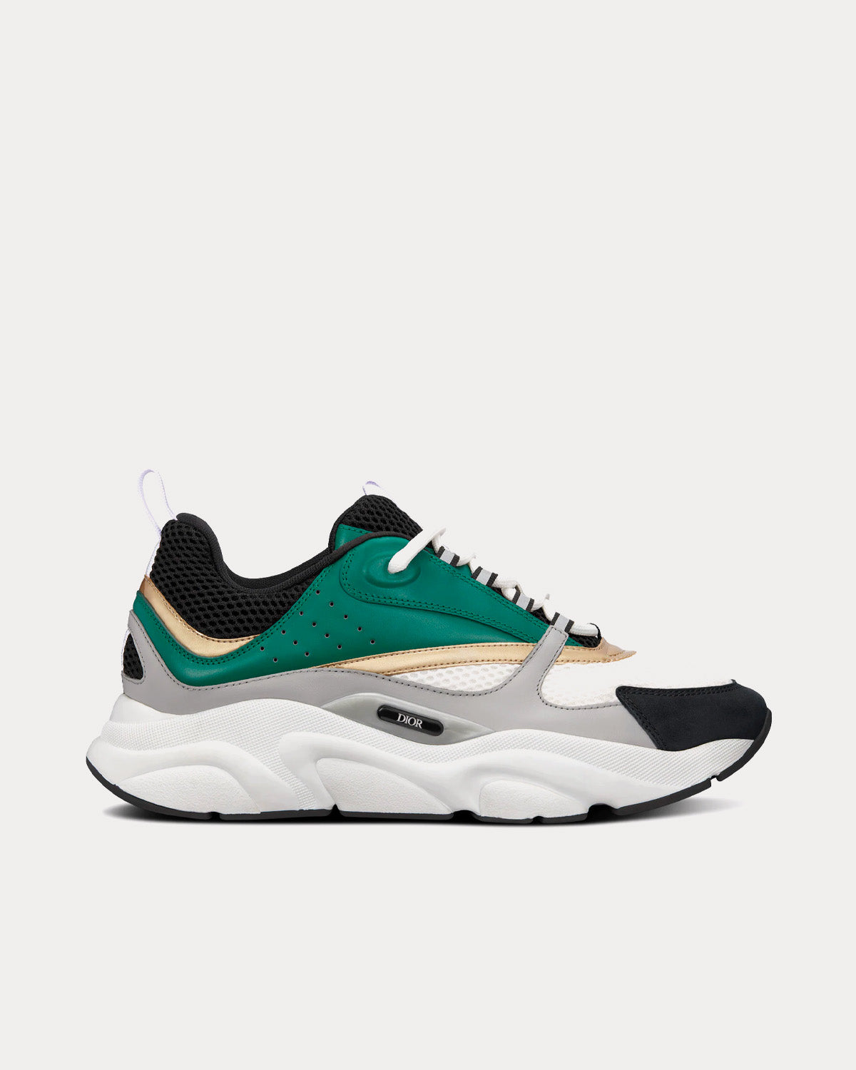 B22 White and Black Technical Mesh with Green, White and Gold-Tone Calfskin Low Top Sneakers