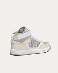 B27 Gray and Beige Smooth Calfskin with Gray Dior Oblique Galaxy Leather High Top Sneakers