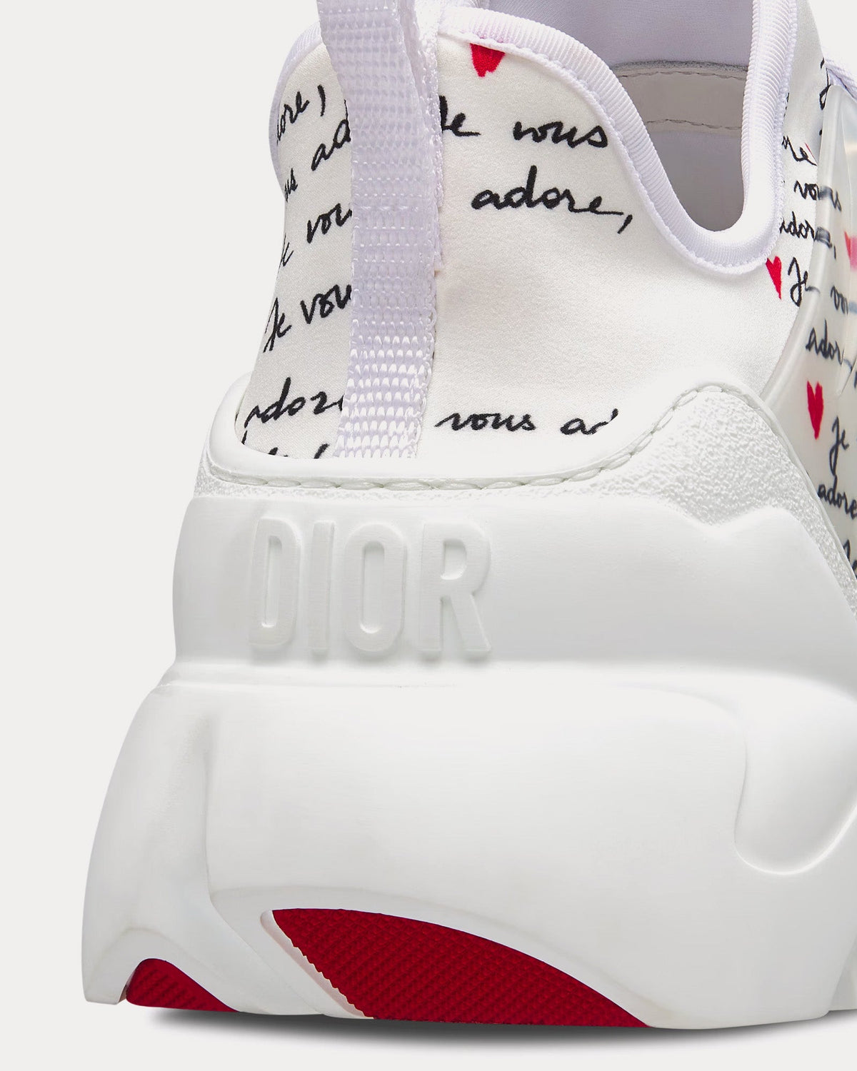 D-Connect Dioramour White Technical Fabric Printed with Black and Red Je Vous Adore Motif Low Top Sneakers