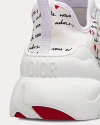 D-Connect Dioramour White Technical Fabric Printed with Black and Red Je Vous Adore Motif Low Top Sneakers