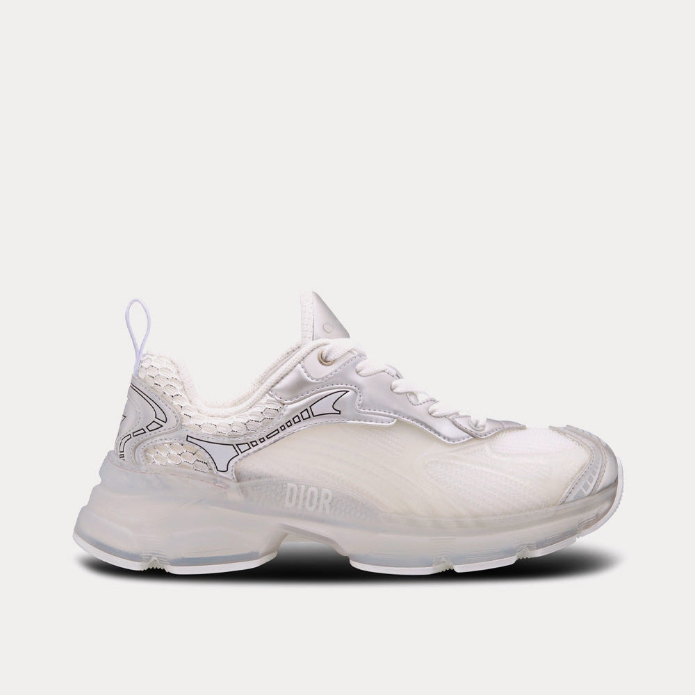 Vibe White Mesh and Silver-Tone Leather Low Top Sneakers