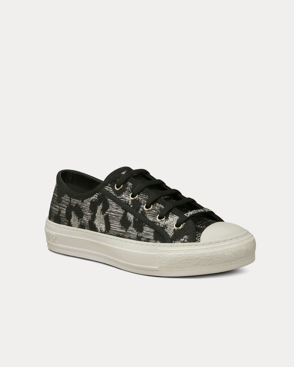 Walk'n'Dior Gray Mizza Embroidered Cotton and Metallic Thread Low Top Sneakers