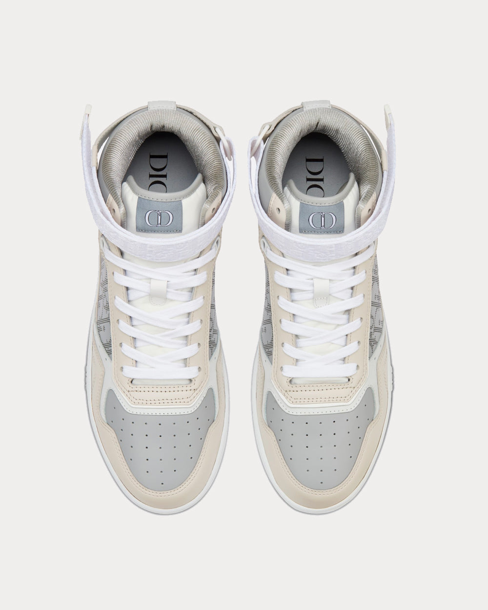 B27 Gray and Beige Smooth Calfskin with Gray Dior Oblique Galaxy Leather High Top Sneakers