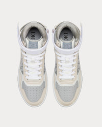 B27 Gray and Beige Smooth Calfskin with Gray Dior Oblique Galaxy Leather High Top Sneakers