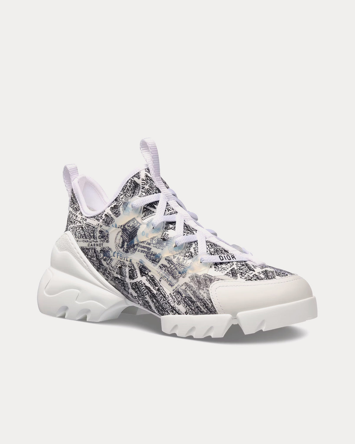 D-Connect Black and White Technical Fabric with Plan de Paris Print Low Top Sneakers