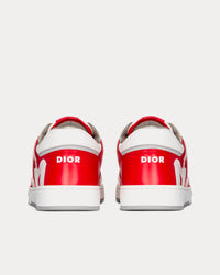 B27 Red and White Smooth Calfskin and White Dior Oblique Galaxy Leather with Rabbit Motif Low Top Sneakers