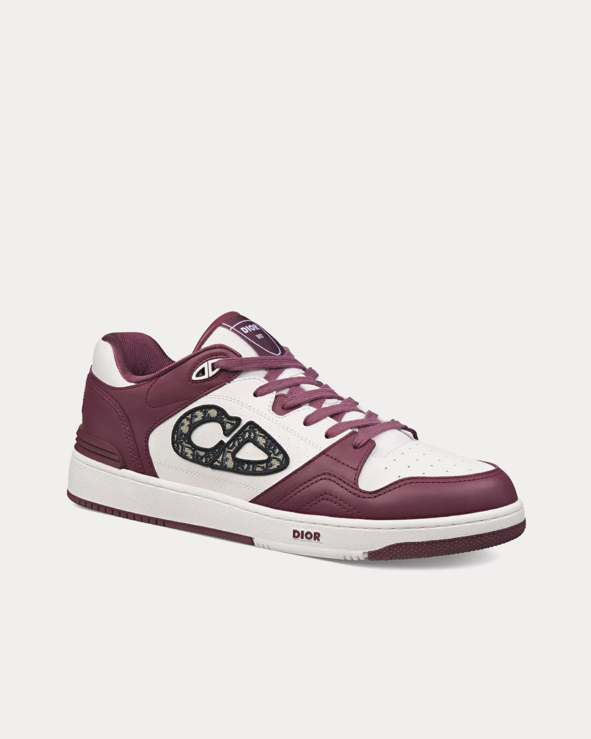 B57 Burgundy and White Smooth Calfskin with Beige and Black Dior Oblique Jacquard Low Top Sneakers