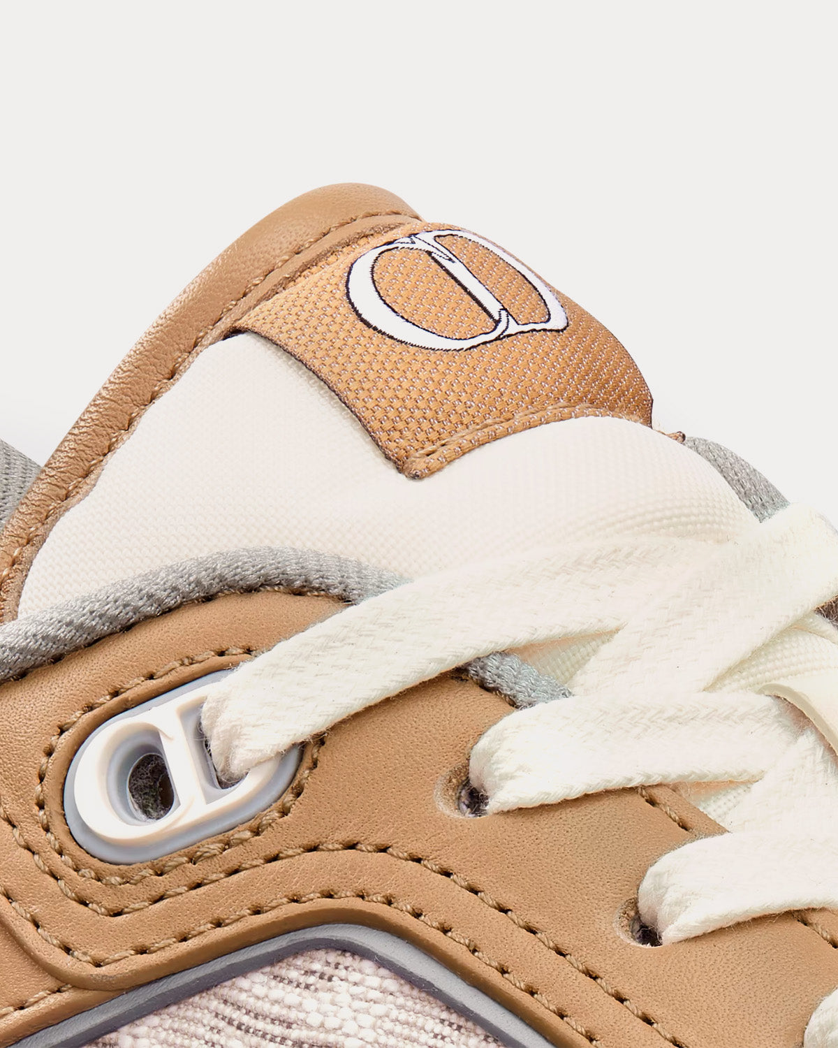 B27 Beige and Cream Smooth Calfskin with Cream Dior Oblique Jacquard Low Top Sneakers