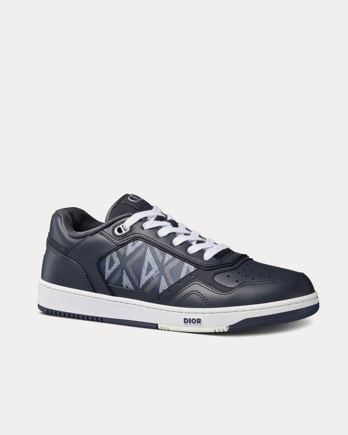 B27 Navy Blue Smooth Calfskin and CD Diamond Canvas Low Top Sneakers