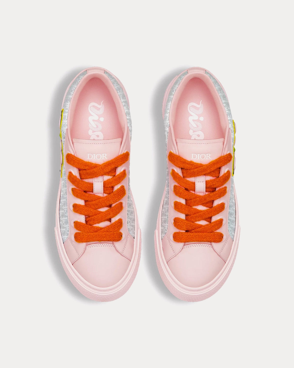 B33 Calfskin & Dior Oblique Canvas Pink / Grey / White Low Top Sneakers