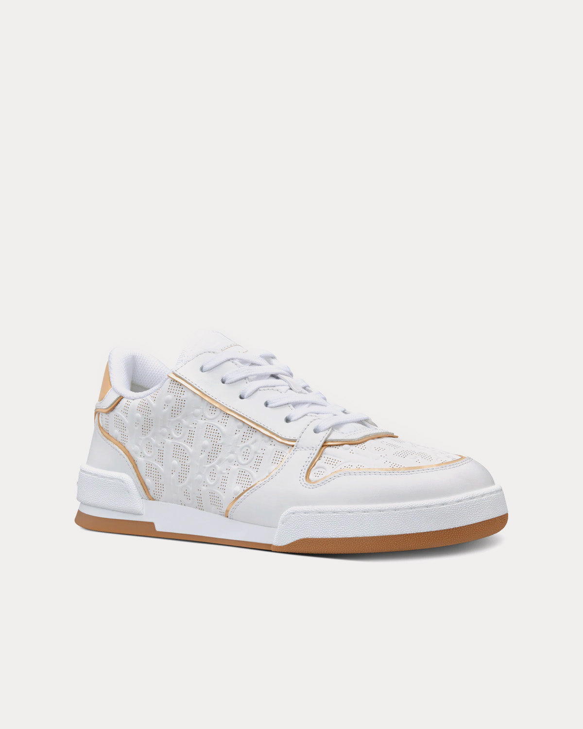 Dior One White and Gold-Tone Dior Oblique Perforated Calfskin Low Top Sneakers