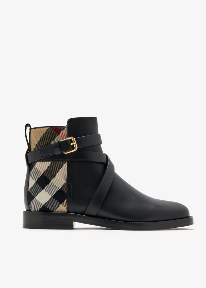 Classic Check Pattern Leather Ankle Boots