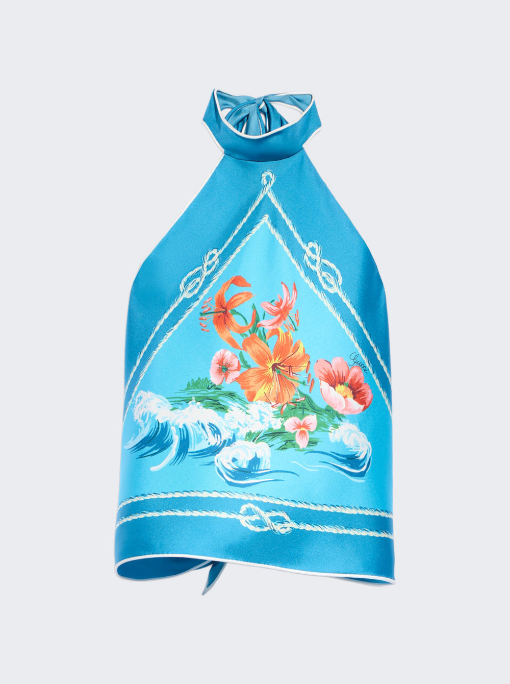 Printed Silk Twill Top Blue and Pink