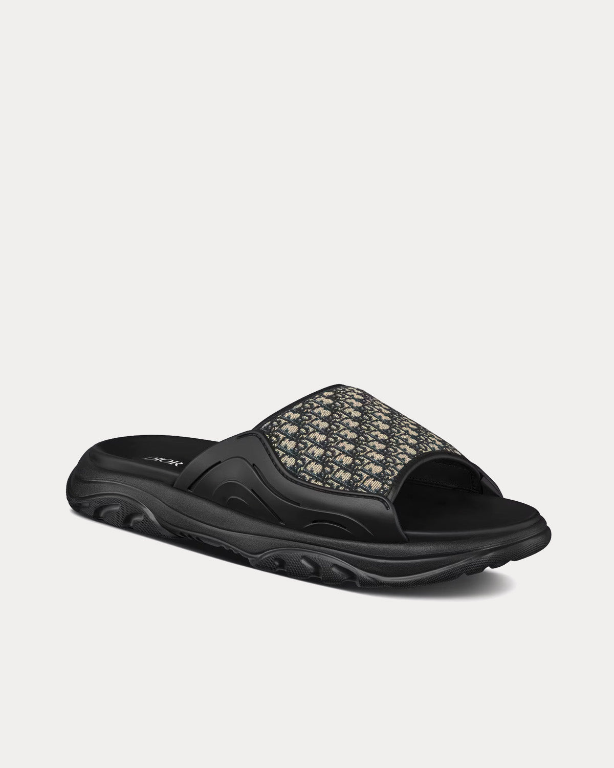 H-Town Black Rubber with Beige and Black Dior Oblique Jacquard Slides