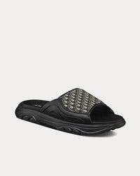 H-Town Black Rubber with Beige and Black Dior Oblique Jacquard Slides
