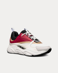 B22 White and Black Technical Mesh with Burgundy, White and Gold-Tone Calfskin Low Top Sneakers