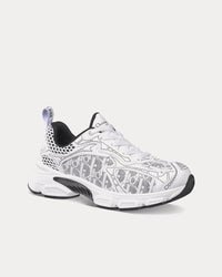 Dior Vibe White Mesh Printed with Dior Oblique Motif and White and Black Leather-Effect Panels Low Top Sneakers