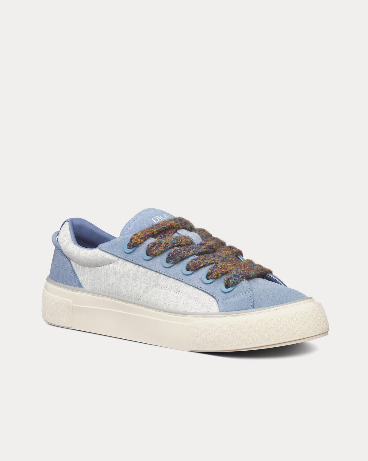 B33 Gray and White Dior Oblique Jacquard and Blue Suede Low Top Sneakers