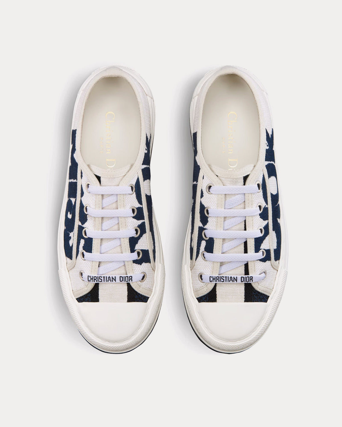 Walk'n'Dior Platform White and Deep Blue Embroidered Cotton Low Top Sneakers
