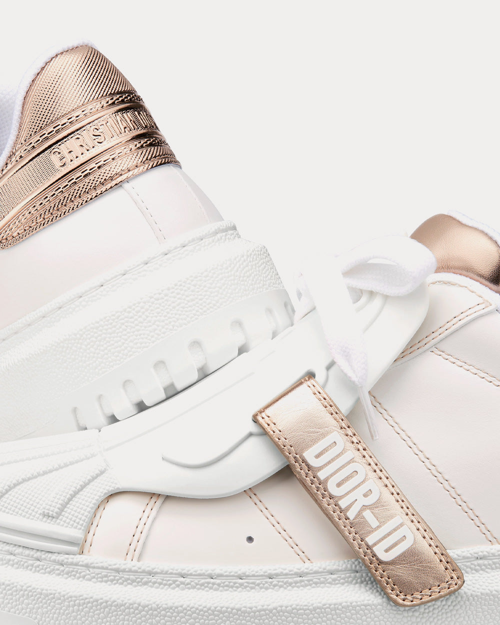 Dior-ID White Calfskin and Gold-Tone Laminate Low Top Sneakers