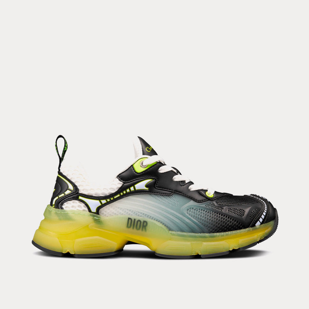 Vibe White Mesh and Black Calfskin with Fluorescent Yellow Rubber Low Top Sneakers