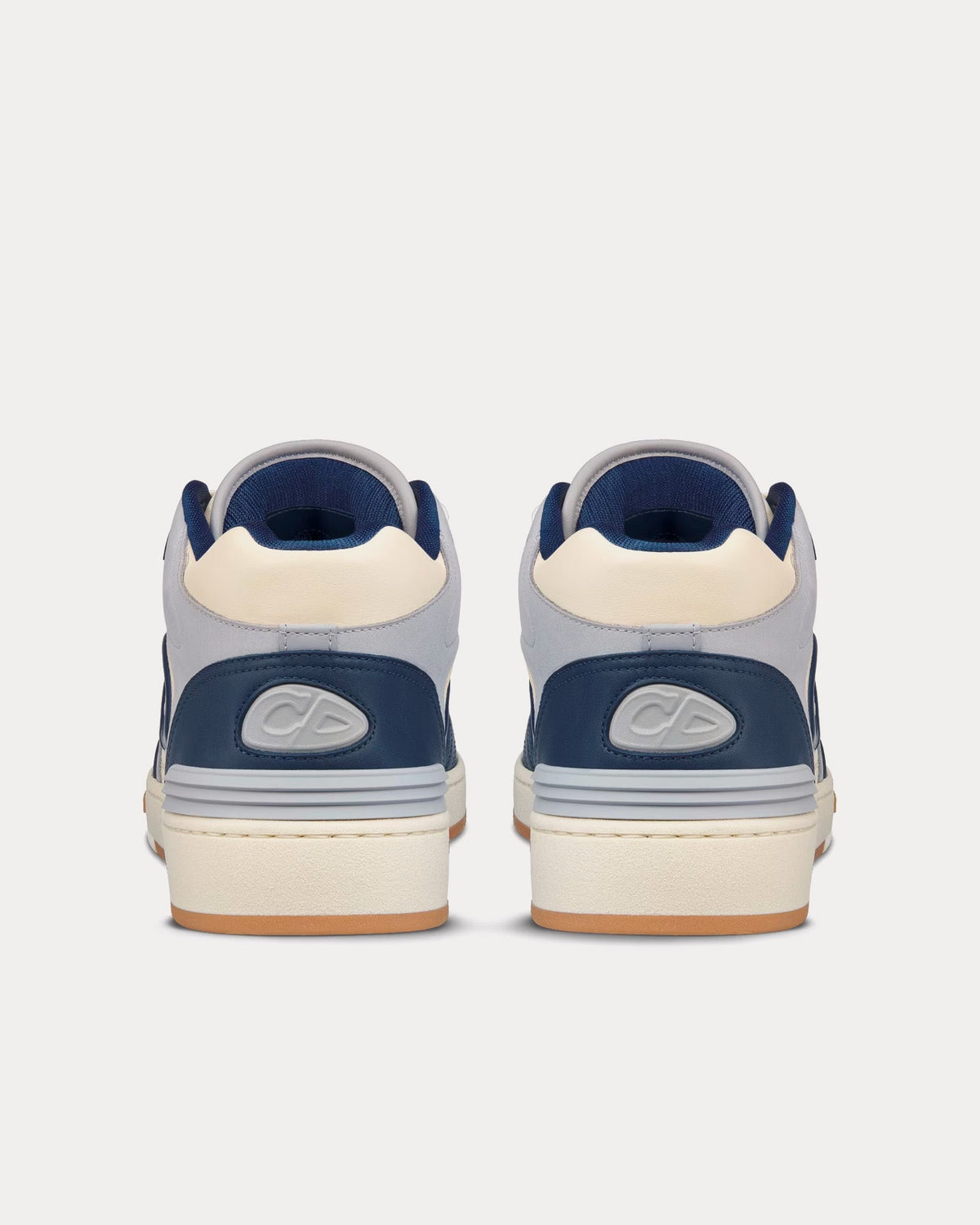 B57 Navy Blue and Cream Smooth Calfskin with Gray Suede Mid Top Sneakers