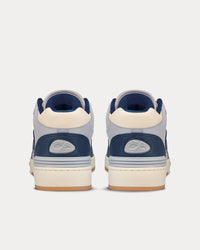 B57 Navy Blue and Cream Smooth Calfskin with Gray Suede Mid Top Sneakers
