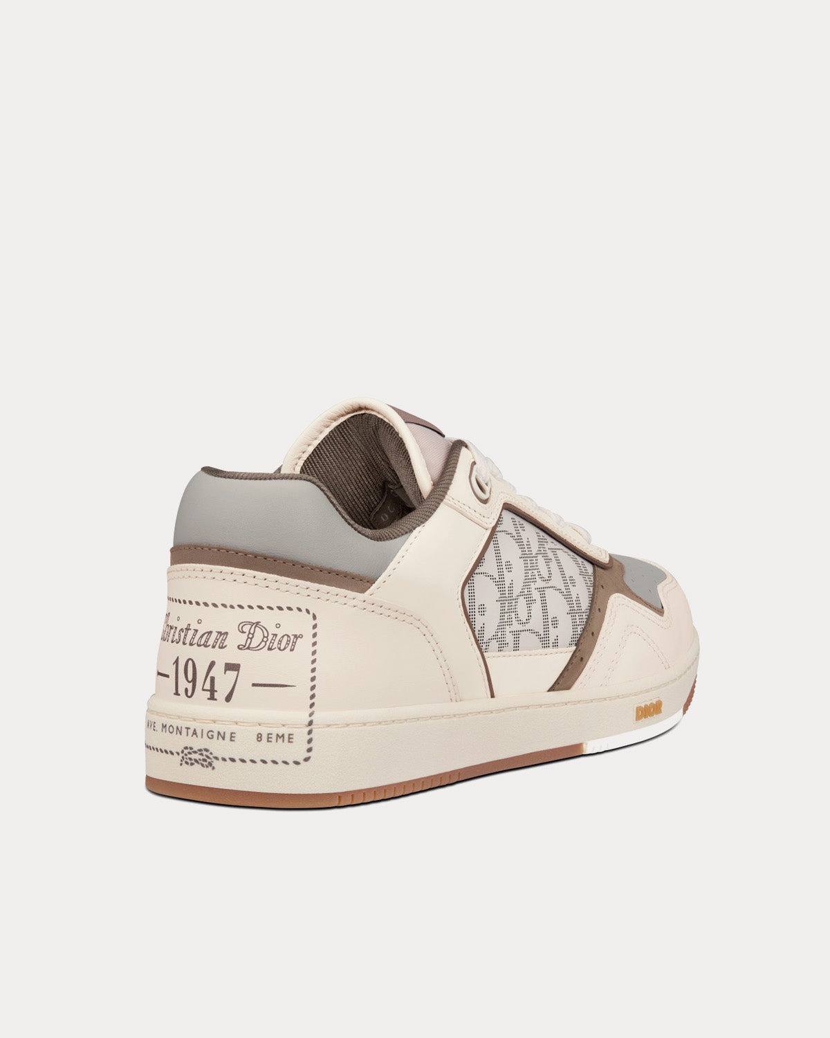 B27 Cream & Greige Smooth Calfskin with 'Christian Dior 1947' Low Top Sneakers