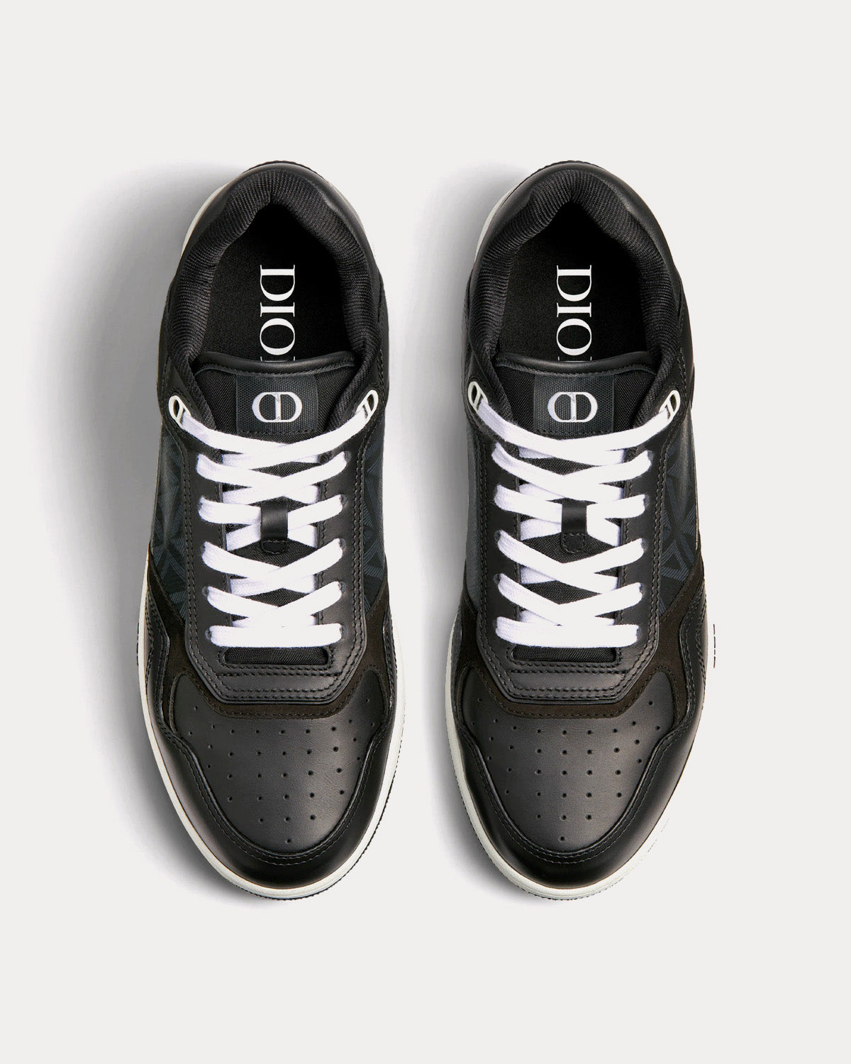 B27 Black Smooth Calfskin and CD Diamond Canvas Low Top Sneakers