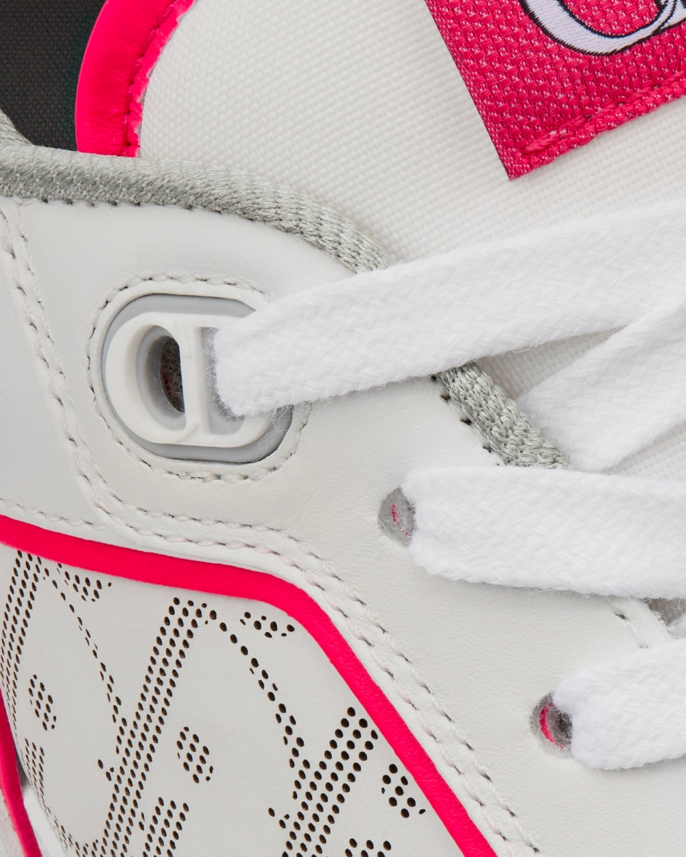 B27 White and Neon Pink Smooth Calfskin with White Dior Oblique Galaxy Leather Low Top Sneakers