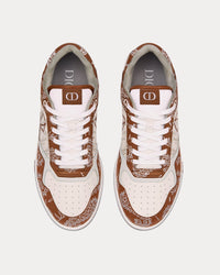 B27 Coffee and White Smooth Calfskin with CD Paisley Motif and White Dior Oblique Galaxy Leather Low Top Sneakers